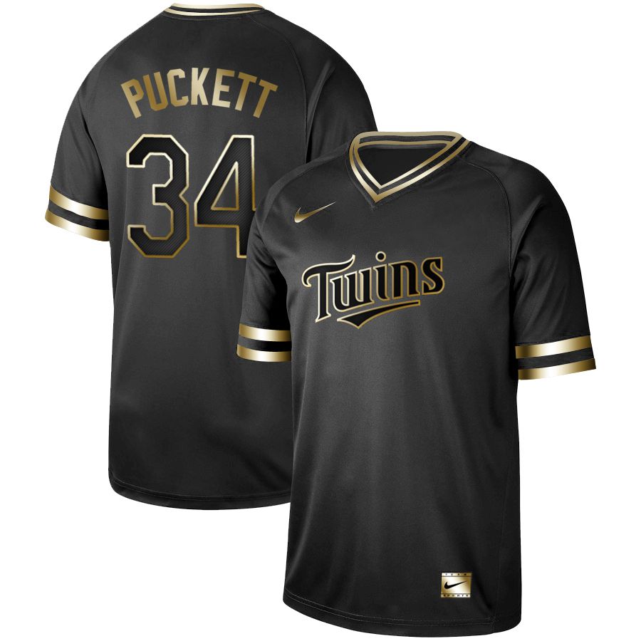 Men Minnesota Twins #34 Puckett Nike Black Gold MLB Jerseys->atlanta braves->MLB Jersey